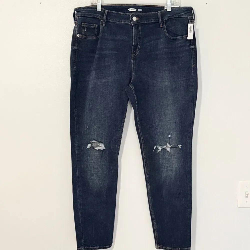 NWT Old Navy Rockstar Super Skinny Jeans 18 Distressed Dark Wash